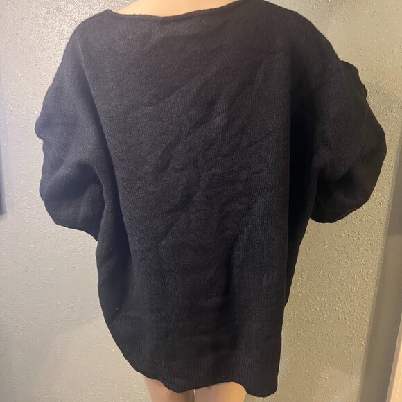 Easel Black Sweater with White Heart Applicates Long Sleeve Lg - Picture 2 of 4